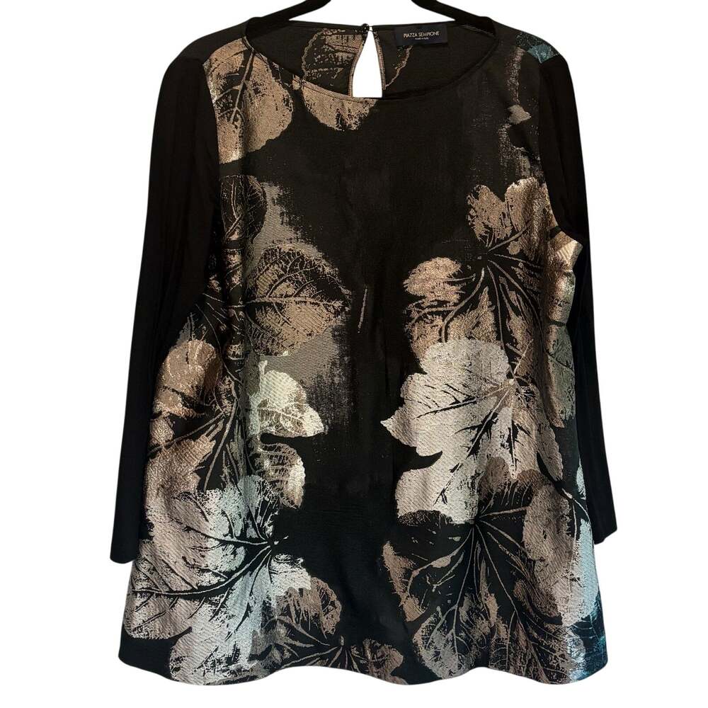 Piazza Sempione Leaf Print Long Sleeve Tunic Top - size 48 (US XL)